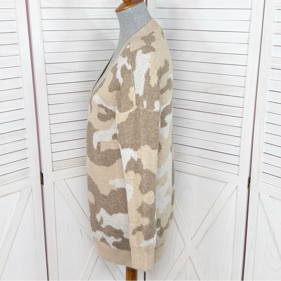 Lucky Brand Dessert Camo V‎ Neck Long Cardigan Sweater Tan Cream Small - Picture 2 of 12